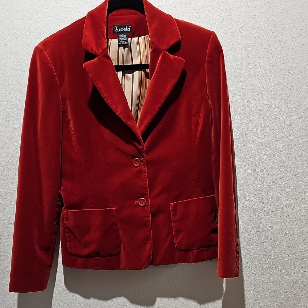 Rafaella Red Velvet Blazer with Notched Lapels